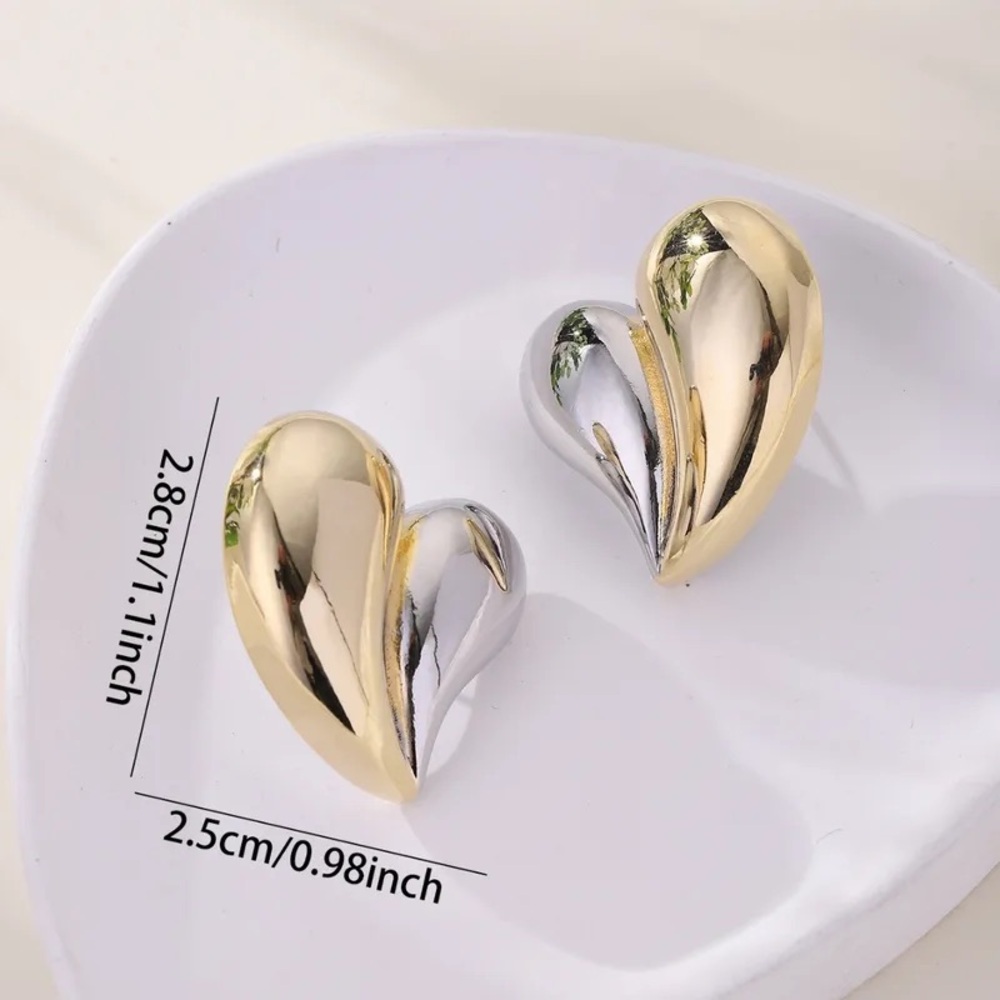 Gold and Silver Heart Earrings - Picture 8 of 8